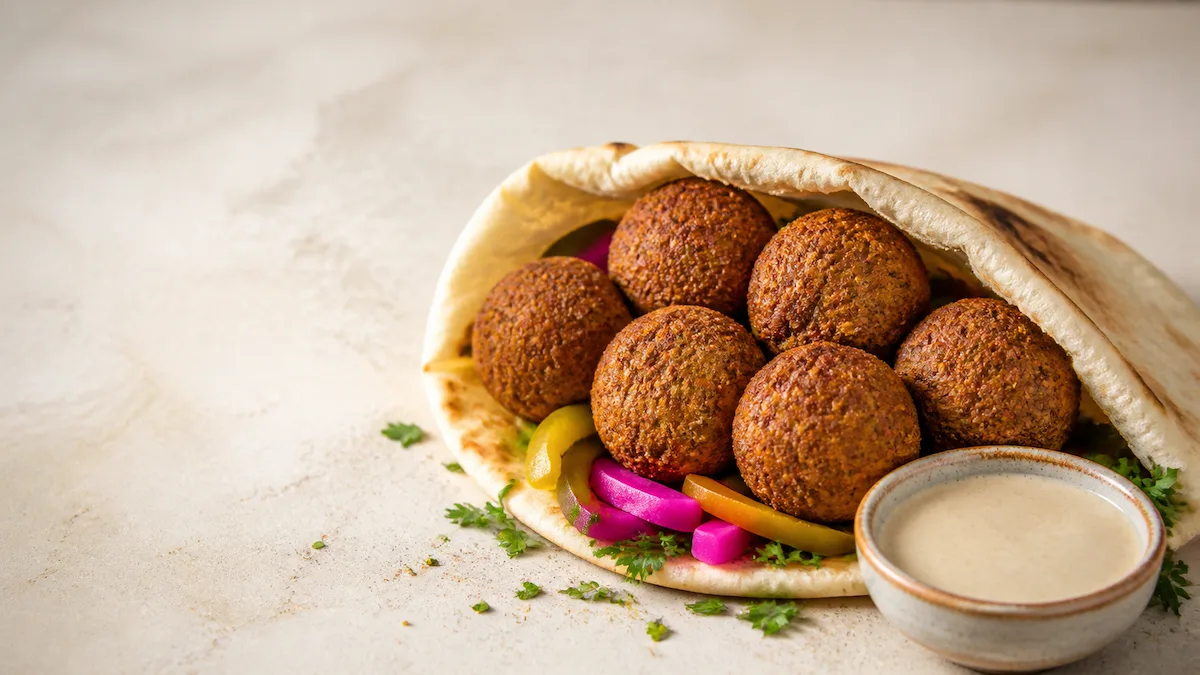 فلافل جنوبی آبادانی در نان با ترشی و سبزی